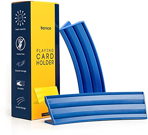 BORICO Card Holders for Playing Cards - 2 Pack Playing Card Holder for Kids and Adults,Stackable Storage Game Card Tray with a Travel Pouch (Blue)