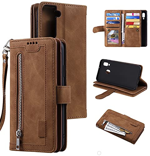 UEEBAI Coque pour Samsung Galaxy A32 5G, Etui en Cuir PU Portefeuille Rétro Antichoc Flip Case Anti-Choc Housse avec Fentes de Cartes Fonction Support, Fermeture Magnétique - Marron