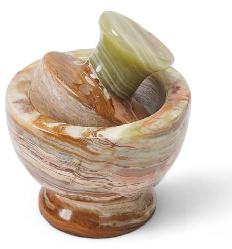 Marblous krafts set med stor marmor mortel & mortelstöt, 10 x 10 cm slipset | kvarn för kryddor, pillerkrossare. Marmor kökstillbehör och kryddset avokado mosare och svampkvarn