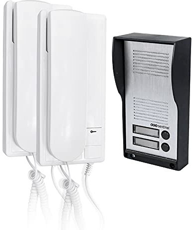 SCS Sentinel, PAF0007, Interphone Audio Filaire 2 Logements, Portier avec Fil de Raccordement, 2 Combinés Intérieurs, 1 Platine de Rue Extérieure, 2 Adaptateurs Secteurs, AudioKit Duo