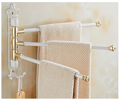 WAPKY Handtuchhalter 180° Frei Drehbar Gästehandtuchhalter Selbstklebend,Badetuchhalter Kleber,Gästehandtücher Handtuch Halter Mit Haken Für Badezimmer (Color : White-3Rod, Size : 35cm)