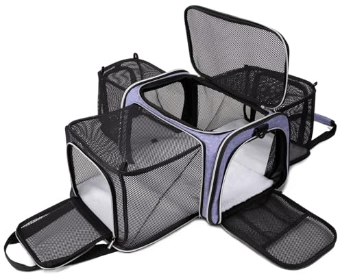 BAGLHER Cat Carrier Bag,Airline Approved Pet Carrier Soft Side Pet Travel 5 Sides Open Doors 3 Sides Expandable Foldable Dog Carrier with Fleece Pad