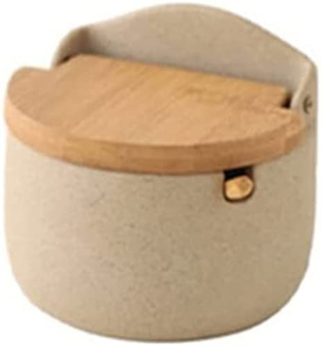 TOBILE Tarro de condimentos, Taza de Pimienta de cerámica con Tapa de Madera y Cuchara, salero, contenedor de Alimentos, Botella de azúcar, Caja de condimentos, Suministro de Cocina (Color : 1pc)