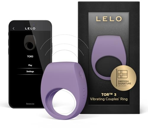 LELO TOR 3 Vibrating Penis Ring App Connected Adult Toy for Man and Woman, Couples Sex Toy with 8 Pleasure Settings for Enhanced Sensation, Silicone Cock Ring, Violet Dusk