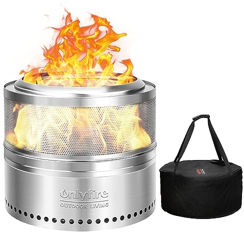 Onlyfire Brasero sin Humos Leña con Agujeros, Camping Portátil de Acero Inoxidable para Hogueras Al Aire Libre con Bolsa de Transporte para Camping, Barbacoa, Patio, Fiesta en El Jardín y Playa,⌀50 cm