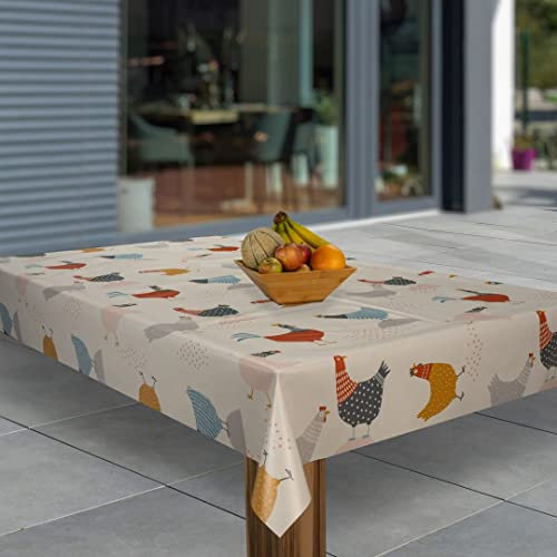 laro Wachstuch-Tischdecke Abwaschbar Wachstischdecke PVC Plastik-Tischdecken Eckig Meterware Abwischbar, Muster:Hühnerparty Bunt, Größe:100x140