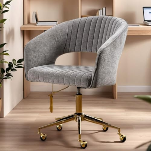 chairus Skrivbordsstol i tyg kontorsstol med hjul justerbar höjdjusterbar svängbar stol med metallben för kontor/arbetsrum/dator, grå