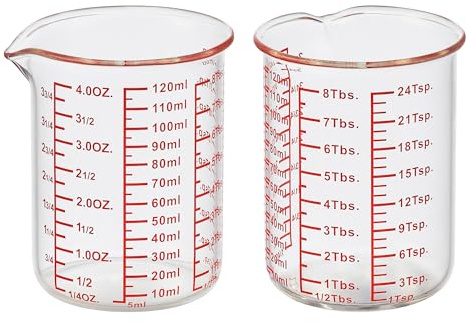 Vaso medidor de vidrio de borosilicato alto, boquilla en forma de V, vaso medidor de vidrio para cocina o restaurante, fácil de leer, 120 ml, paquete de 2