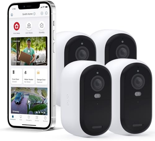 Arlo Essential 2K Überwachungskamera für den Außenbereich (2. Generation) – 4er-Pack – kabellose Außen- und Innenkamera, integrierter Strahler, Farbnachtsicht, DIY-Setup, Weiß – VMC3450