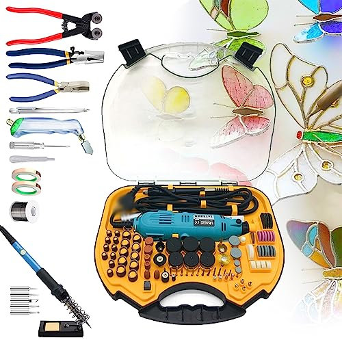 Kit per Vetro colorato, Kit Iniziale per Mosaico e Vetro colorato, con Mini Set di Penne per Incisione elettrica e Kit di Utensili per tagliavetro, Kit per Saldatore, Nas