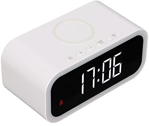 Digitaler Wecker, Nachtlicht-Wecker, 4-in-1-Smart-Warmweiß-Nachtlicht-LED-Uhr, Digitaluhr, 15 W, Kabelloses Aufladen, Einstellbare Lautstärke, LED-Uhr für Schlafzimmer, Büro,