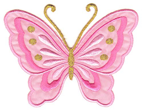 Schmetterling Rosa groß Aufnäher zum aufbügeln oder aufnähen Bügelbild Aufbügler für Kleidung gestickter Bügelpatch Applikation Butterfly Falter Patch Größe 11 x 8,2 cm