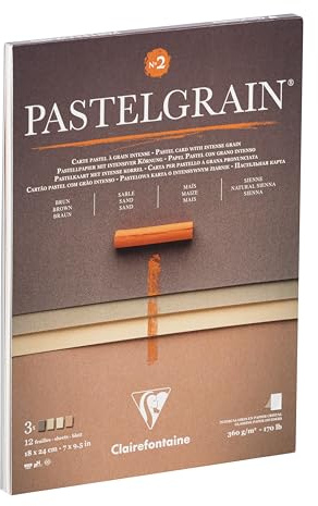 Clairefontaine 976060C - Zeichenblock PastelGrain Nu. 2, 18x24 cm, 12 Blatt, 360g, Pastellpapier mit intensiver Körnung, sortiert, 1 Block