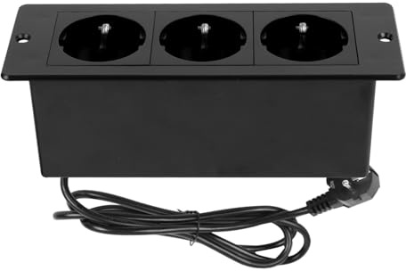 Tischplatte Versenkte Steckdose mit 2 USB,Versenkbare Einbau Steckdosenleiste 3-Fach,Tischsteckdose mit 1,8 m Kabel,für Büros,Schlafzimmer, Klassenzimmer, Arbeitsplätze (Schwarz, 3AC)