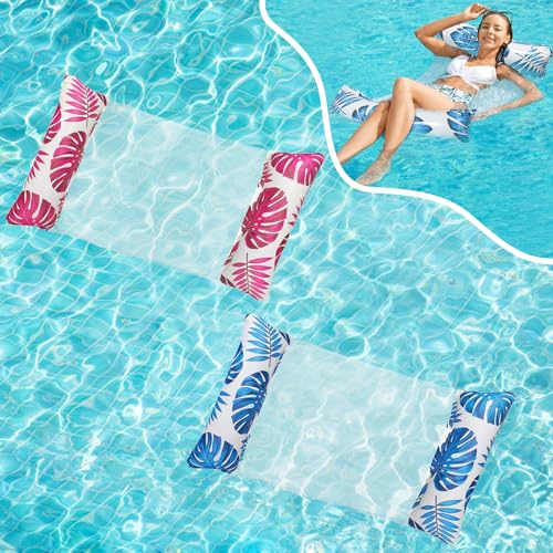 Luftmatratze Pool 2 Stück, Aufblasbare Wasserspielzeug,Pool Spielzeug,Erwachsene 4-in-1 Aufblasbare Wasserhängematte mit Netz,Poolstuhl für Meer Strand See a