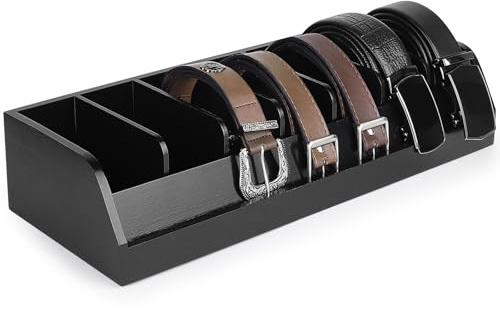 DBREAKS Gürtel Aufbewahrung, 7 Fächer Gürtel Aufbewahrungsbox, Schwarz | Bambus Gürtel-Vitrine, Gürtelorganizer, Gürtelhalter Box für Schrank und Schublade, Gürtel-Belt Organizer für Damen & Herren