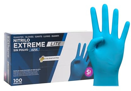 COM-FORT HOUSE Guantes de Nitrilo Extreme Lite Azules Talla S 100 Uds | Sin polvo, Ambidiestros, Alta resistencia, Mayor protección