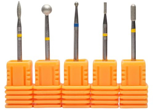 5 Pezzi Punte Fresa Unghie,Punta da Trapano per Fresa Manicure Elettrica Professionale Accessori Per Russo Manicure Cuticola Pulito Drill Bit Diamante Nail Bit Fiamma Testa A Sfera Cilindro Ago