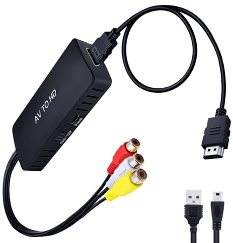 Beigemo AV a HDMI, Adaptador 1080P Compuesto CVBS AV a HDMI - Video Audio Converter Que soporta PAL/NTSC para PC, Ordenador portátil, TV, Wii, Xbox, STB, VHS, VCR