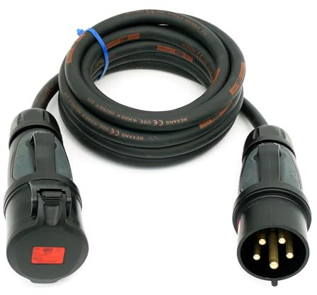 CEE Starkstromkabel (1,5m-50m) 32A Verlängerungskabel Titanex H07RN-F 5x4mm² mit schwarzem PCE Grip Stecker und Kupplung, Event-Line von Event-Kabel&more (20 Meter)
