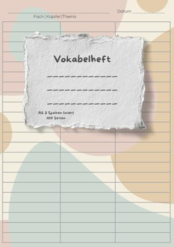 LernLiesel Vokabelheft A5 3 Spalten liniert universal bunt: 100 Seiten mit Teilungslinie