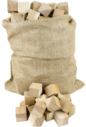 Cubetti di Legno di Rovere per BBQ e Griglia a Legna, Sacco di Juta da 5 kg, ~180 Pezzi, Legna 100% Naturale, Fiamma Intensa e Duratura (1 SACCO, 180 Cubetti, 5KG)