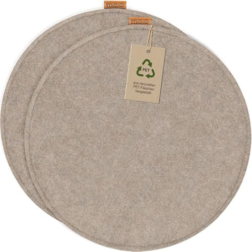 Miqio Design Filz Sitzkissen Rund mit Antirutschnoppen | 35cm | 2er-Set | Indoor und Outdoor | Nachhaltig aus recycelten PET Flaschen | Waschbare Stuhlkissen rutschfest | beige