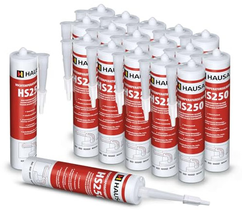 Silicone haute température HS250 Colle et mastic professionnel pour joints pour températures jusqu'à 305°C Étanchéité de moteurs automobiles, industriels et marins 18x310ml (Rouge) HAUSA
