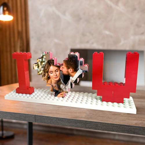 Personalisierte Foto Bauklötze Puzzles - Individuelles Ich Liebe Dich Steine Puzzle mit Herzförmigem Bild - DIY Romantische Wohnkultur Jubiläum Geburtstag Geschenke für Sie, Ihn, Liebende, Paare