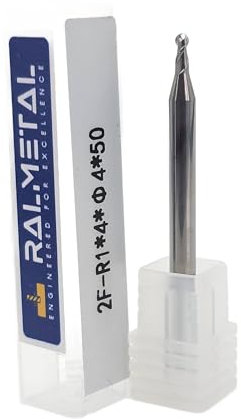 CNC Fräser für Aluminium R1 x 4 x 50 mm - VHM Schaftfräser 45 HRC - Kugelfräser Arbeitslänge 4 mm - Zweischneider Alu Fräser - Fräser Bit für Weichmetalle, Holz und Kunststoffe