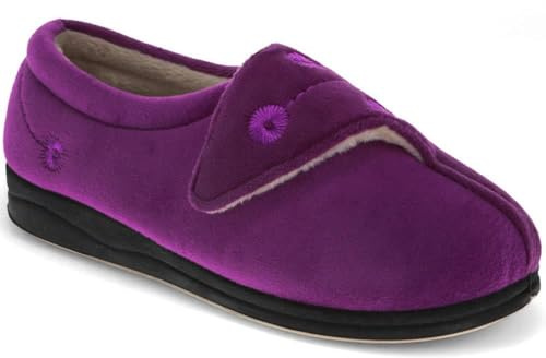 Pavers Womens Wide Fit Warm Antibacterial Slippers | All Year Round | Adjustable Slipper | Riptape | Flat