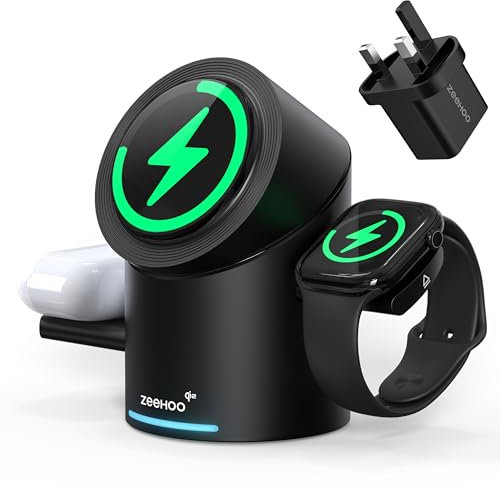 ZEEHOO Wireless Charging Station for Apple Devices, Compatible with MagSafe Charger Stand, Qi2 15W 3 in 1 Charging Station for Apple Watch, iPhone, AirPods (30W Charger Adapter Included)