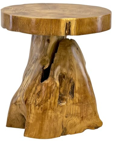FaHome Holzhocker – Beistelltisch Blumenhocker Ablagetisch – Handgefertigt – Natürliche Form aus massivem Teakholz – 45x40x40 cm
