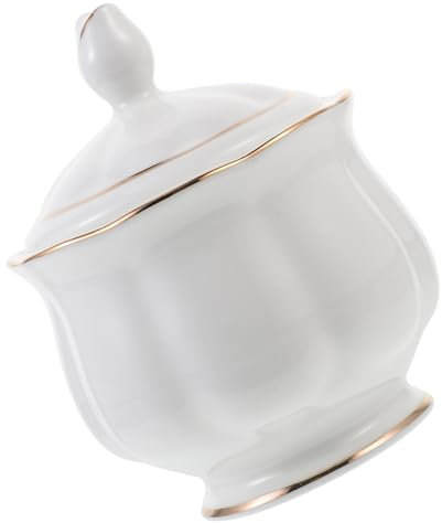 Ciieeo Tarro Azucarero De Cerámica Con Tapa, Recipiente Para Condimentos y Azúcar, Diseño Con Borde Dorado, Para Cocina y Comedor, Tarro Decorativo Multifunción