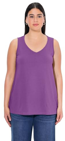 Ulla Popken Top para Mujer, Cuello en V, clásico, sin Mangas, Camisetas, Morado, 48-50