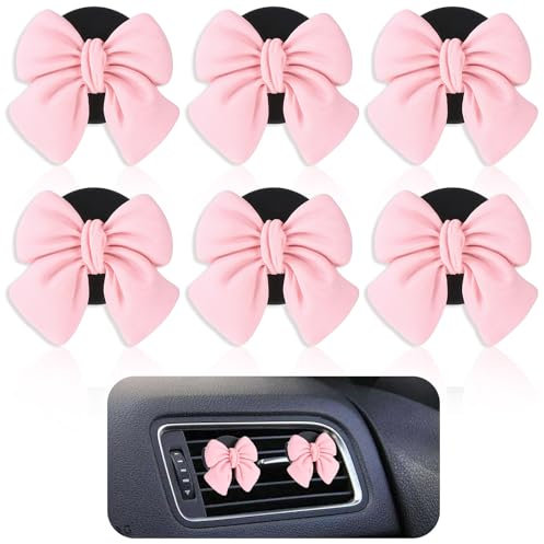 Tyqour 6 piezas lazo rosa ambientador coche clip lazo decoración interior clip rosa coche accesorios interior mujeres niñas aromaterapia aceite esencial difusor para decoración de coche