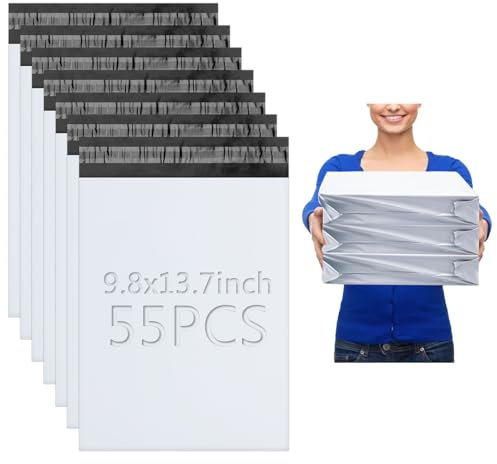 XRXYMQ Versandtaschen 25 x 35 cm Versandtüten 55 stück Versandbeutel Weiß | Versandtaschen Kleidung, Versandtasche Selbstklebend, Shipping Bags Opake, Versandtaschen Reißfest, Lieferung, Verpackung