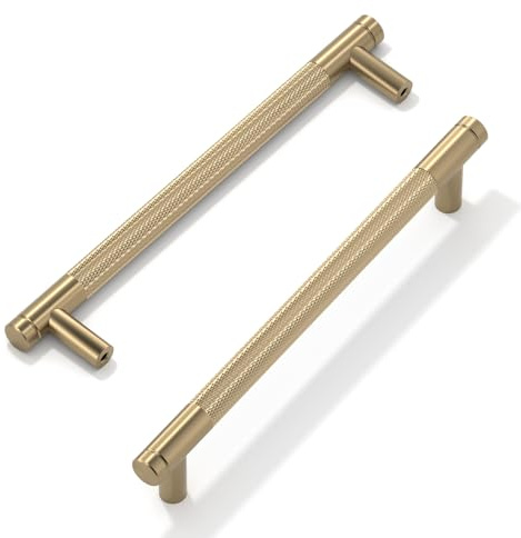 FURNIWARE 10 Pack Champagne Bronze Knurled Cabinet Handles, 160mm(6.3 Inch) Hole Center, T-Shaped Gold Kitchen Cupboard Pulls for Drawer Dresser, Cupboard, Wardrobe