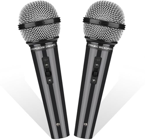 Faux Micro Enfant, Microphones Factice Noir, Intéressant Simulation Micro Jouet, Microphones Jouet pour Enfants Adultes Scène Amusante Photographie Fête Accessoires (Noir-2pcs)