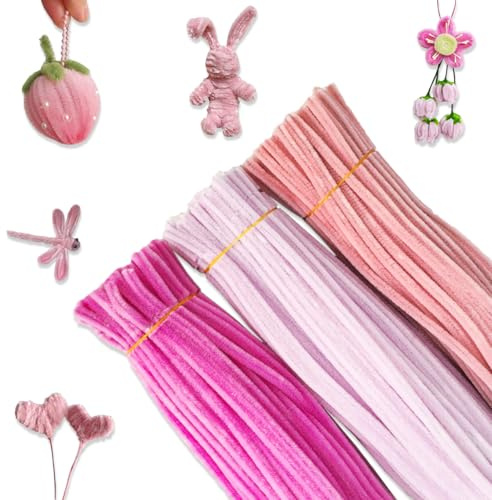 WWYSSZ 300 Stück Pfeifenputzer Rosa Pfeifenreiniger zum Basteln Chenilledraht 30 CM Lang Pipe Cleaner Basteln Biegeplüsch für Kreative DIY Blumen Tier Dekorationen (Rosa, Hellros, Lotusrosa)