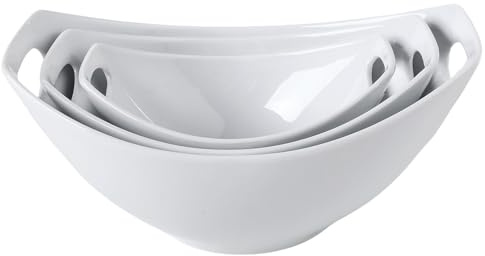 DLIM HOME Ceramic Serving Bowls with Handles, Large Salad Bowl Set for Entertaining, Mixing, Serving Dishes for Parties, Kitchen, Housewarming & Everyday Use, Set of 3, 15/28/49 oz