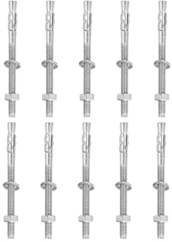sourcing map 10 anclajes de cuña, pernos de anclaje de hormigón de acero inoxidable de 1/4 x 3-1/8 pulgadas, cierre estándar resistente para soporte de base de pared de cemento (incluye tuercas de