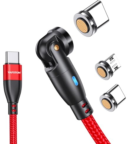 VAFOTON 9Pin USB C Magnet Ladekabel 2M, PD 60W Schnellladung Magnetisches Ladekabel, 540° Magnetkabel für Type C/Micro USB (Rot)