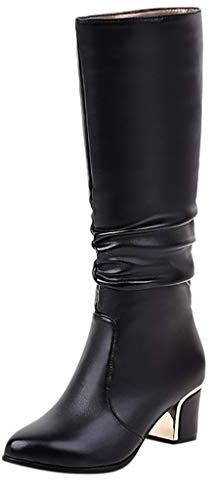 Generisch Stivali da donna in pelle con plateau, al ginocchio, con tacco a blocco, tacco alto, stivaletti alti, stivaletti in pelle, punta a punta, scarpe da infilare, stivaletti medievali, con tacco