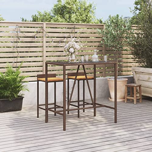 QJBSAVVA Bartisch mit Glasplatte Braun 110x70x110 cm PE Rattan Outdoor Bar Tisch für Garten Terrasse Balkon und Camping