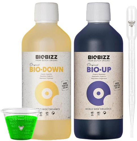 Biobizz Bio Up 250 ml und Bio Down Set mit Pipette und Messbecher – Organische pH-Regulatoren für präzise Nährstoffversorgung