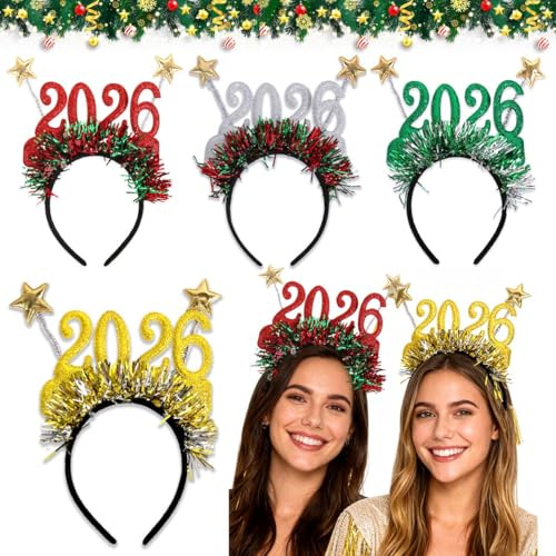 GTJEOI 2026 Happy New Year Haarreif, 4 Stück Silvester Haarreif, Neujahr Haarschmuck, Silvester Deko 2026, Neujahr Party Kopfschmuck für Kinder und Erwachsene Silvesterparty Fotorequisiten