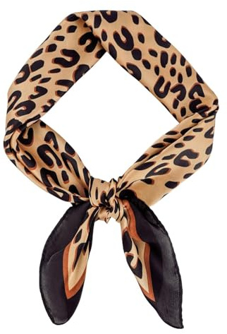 DIPZO Foulard pour Femme, Motif Léopard 70 x 70 cm, Bandana au Toucher Soie pour Cheveux, Cou, Sacs & Accessoires de Mode, Idéal pour Cadeaux et Activités Extérieures, Marron