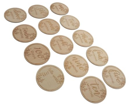 CONGARTENO 12 Stück Holzkarten Babys Wachstumskarten Monatskarten Langlebig Recycelbar Foto Requisiten zur Dokumentation der Babyentwicklung