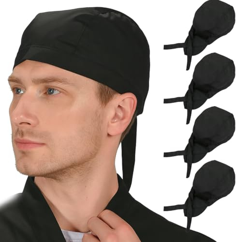 EJRUP 4 Pièces Toque de Chef Cuisinier,Chef Ajustable en Polycoton Chapeau Bandana,Travail Unisexe,Idéal pour Restaurants, Cuisines, Boulangeries,Taille Unique